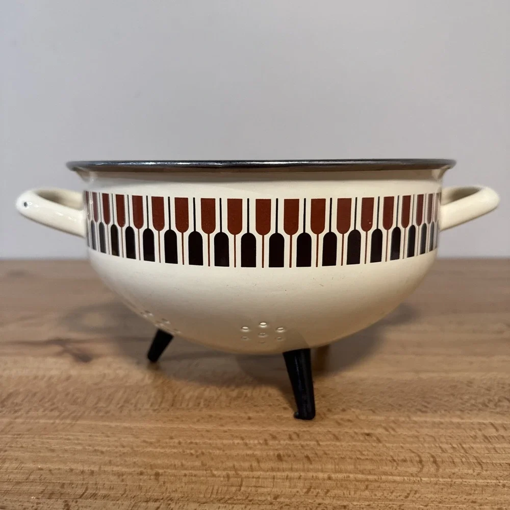 VTG MCM Enamel MONETA Italy Colander Strainer With Feet Retro Kitchenware Atomic